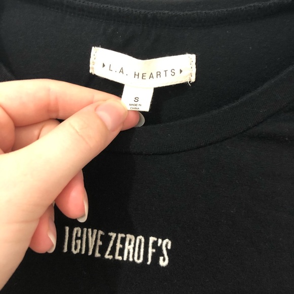 PacSun LA Hearts I Give Zero F’s Black Crop Top - Picture 3 of 6